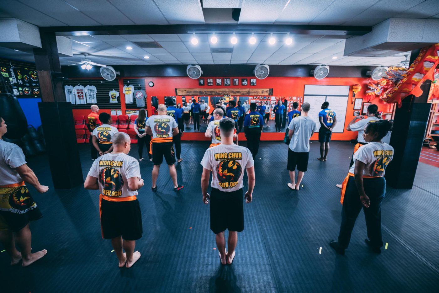 students lined up for wing chun martial arts forms training with sifu justin och