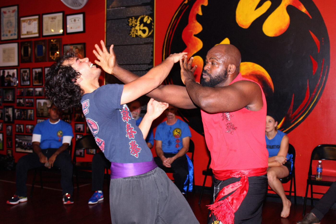 realistic advanced wing chun martial arts training demonstration by students